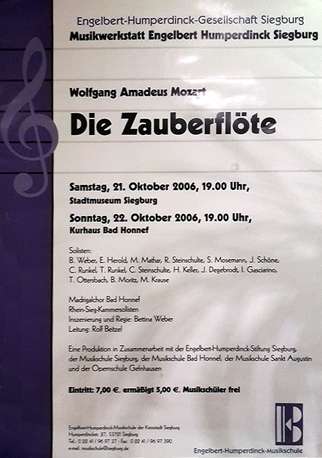 Die Zauberflöte - Plakat der Siegburger Aufführung